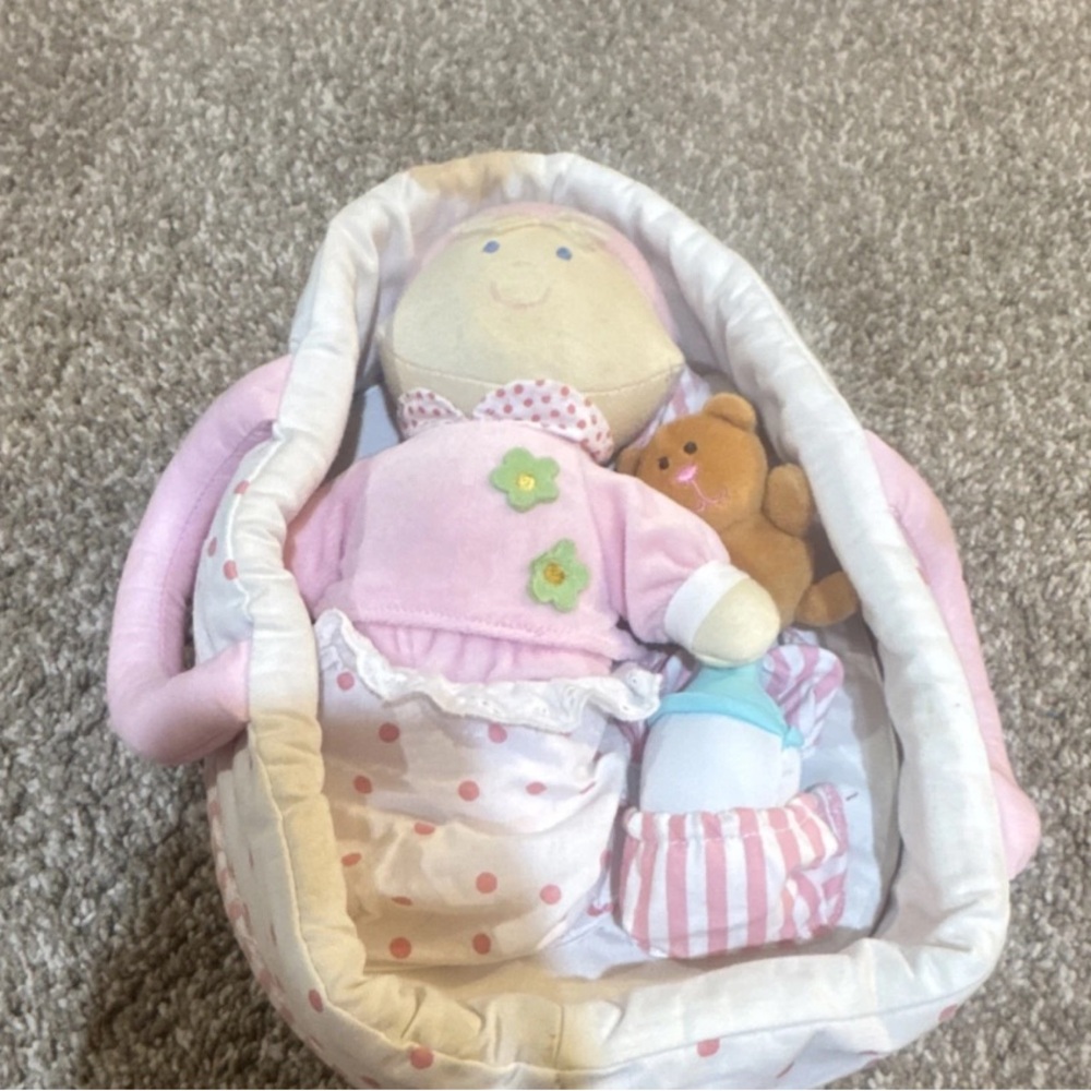 Pink Plush Doll with Basket Set